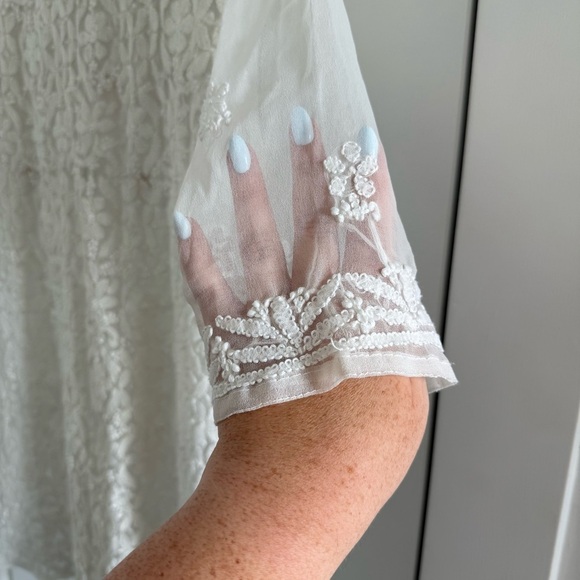Vintage white silk tunic coverup with hand embroidery - Small - Picture 7 of 7